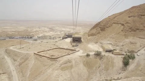 Masada Cableway. Cable car way to canyon and over the tourists. Video stock 51104647