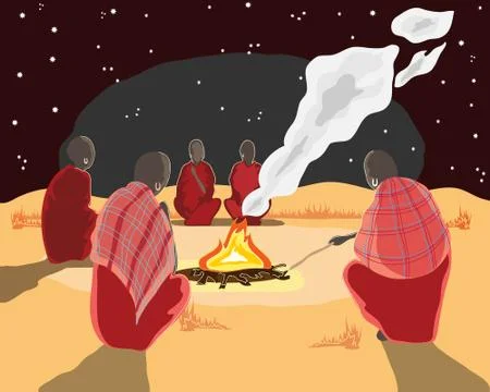 Masai camp fire Stock Illustration
