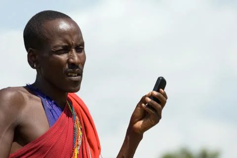 Masai with cellphone Stock Photos