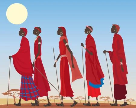 Masai group Stock Illustration