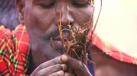 Masai make fire 2 Stock-Footage 22240089