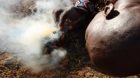 Masai Man Making Fire. Kenya, Africa. Full HD Video stock 37603059