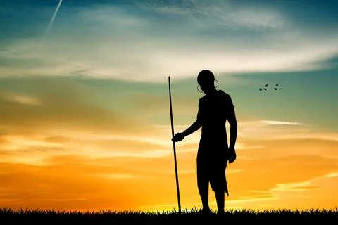 Masai man at sunset Stock Illustration