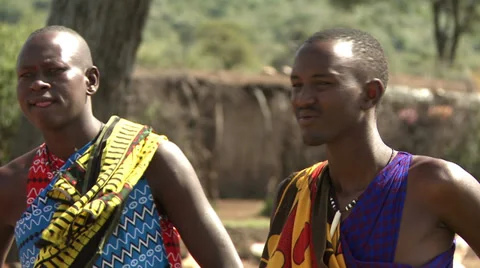 Masai men traditionally dressed 2 Stock Footage 33687469