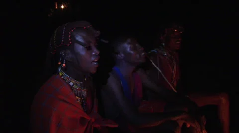 Masai singing at the night Stock Footage 25193023