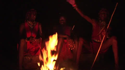 Masai singing at the night Stock Footage 25193030