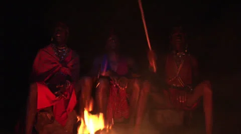 Masai singing at the night Stock Footage 25193509