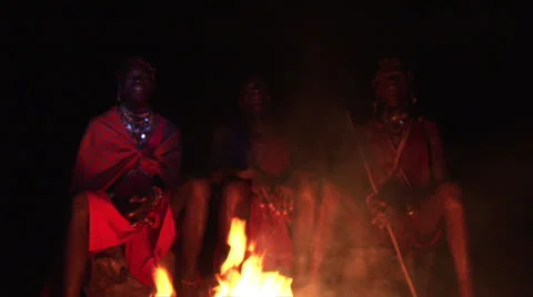 Masai singing at the night Stock Footage 25193851