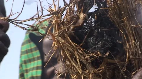 Masai tribesmen are making fire (close up). Tanzania Stock Footage 56343478