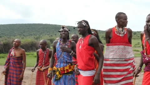 Masai Warriors Dancing Up Close  (HD) Stock Footage 9868531