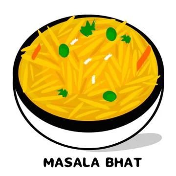Masala bhat or Masale Bhat indian Maharashtra Food Vector Stock Illustration