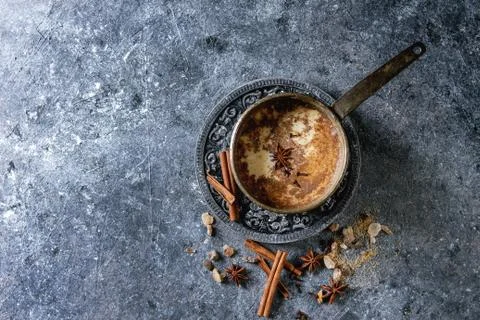 Masala chai with ingredients Stock Photos