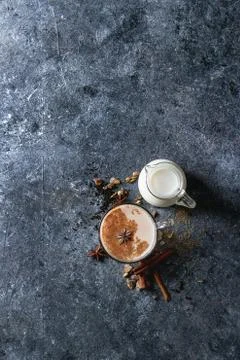Masala chai with ingredients Stock Photos