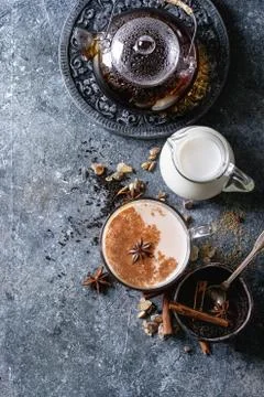 Masala chai with ingredients Stock Photos