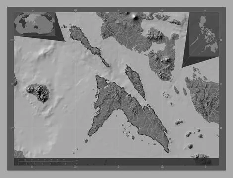 Masbate, Philippines. Bilevel elevation map with lakes and rivers Stock Illustration