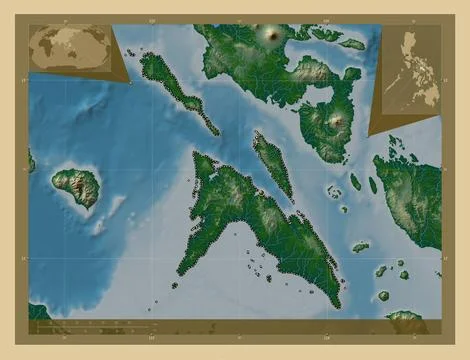 Masbate, Philippines. Colored elevation map with lakes and rivers Stock Illustration