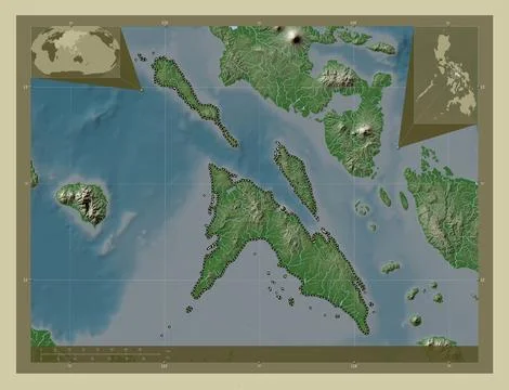 Masbate, Philippines. Elevation map colored in wiki style with lakes and rive Stock Illustration