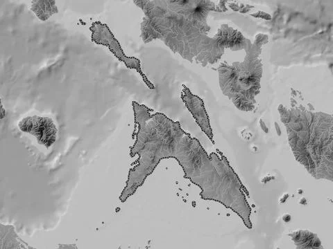 Masbate, Philippines. Grayscale elevation map with lakes and rivers Stock Illustration
