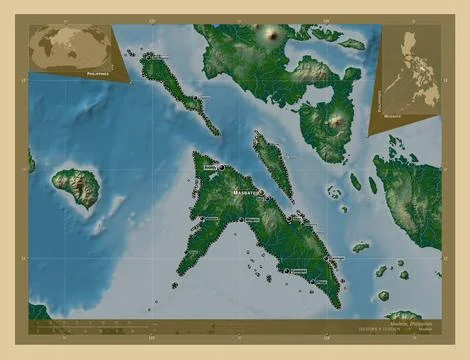 Masbate, Philippines. Physical. Labelled points of cities Stock Illustration