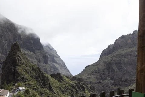 Masca valley mountains with clouds and ocean view Stock Photos