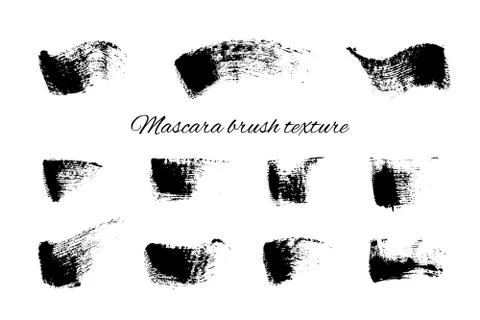 Mascara brush stroke texture set. Dry black brush texture Stock Illustration
