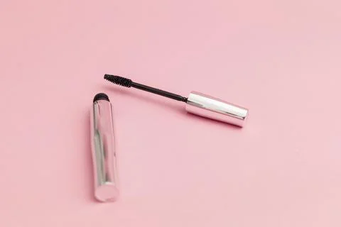 Mascara on a pink background Stock Photos