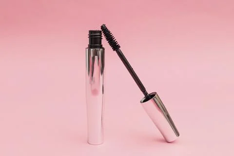 Mascara on a pink background Stock Photos