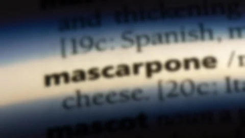 Mascarpone word in a dictionary. Stock Footage 99563458