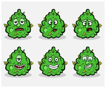 Mascot Of Cannabis Bud Expression Set. Clip Art Vector. Stock Illustration