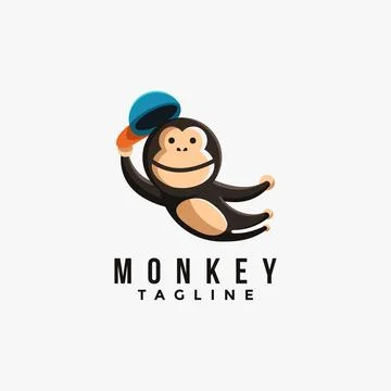 Mascot cartoon logo of jumping monkey / chimp / chimpanzee with hat Stock Illustration