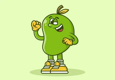 Mascot character design of standing mango in green color Stock Illustration