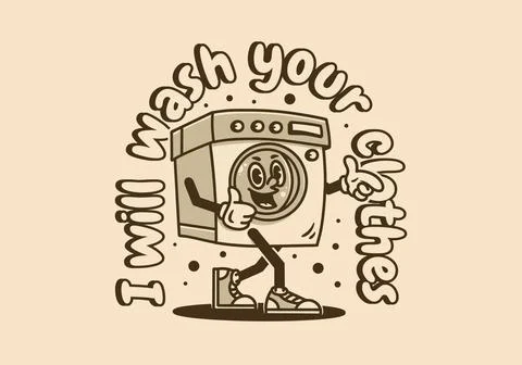 Mascot character design of a washing machine Stock Illustration