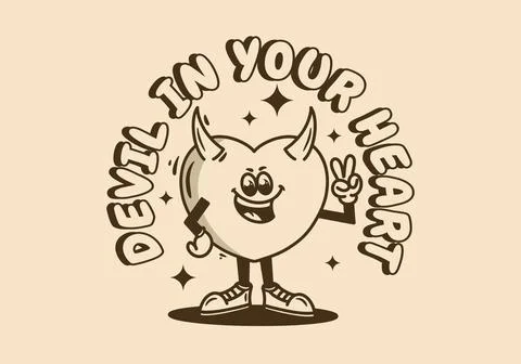 Mascot character of a standing devil heart with hands forming a peace symbol Stock Illustration