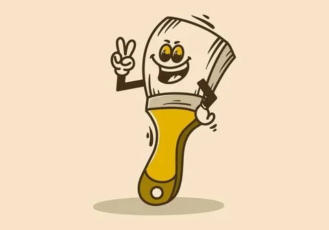 Mascot character of a standing paintbrush with hands forming a peace symbol Stock Illustration