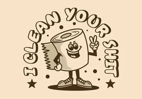 Mascot character of a standing tissue roll with hands forming a peace symbol Ilustración de archivo