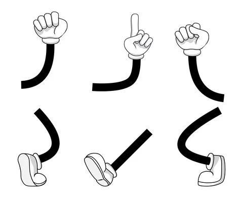 Mascot comic hands legs set with pose and position Stock Illustration