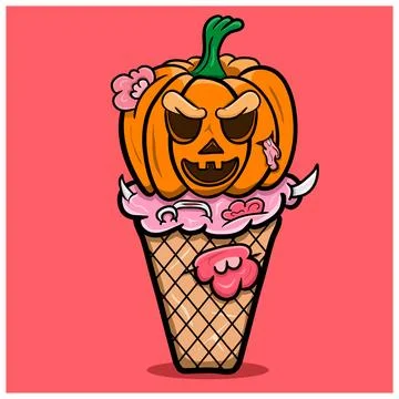 Mascot of Devil Ice Cream Pumpkins. Clip Art Vector. Stock Illustration