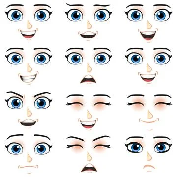 Mascot kid characters face set with eye nose mouth Stock Illustration