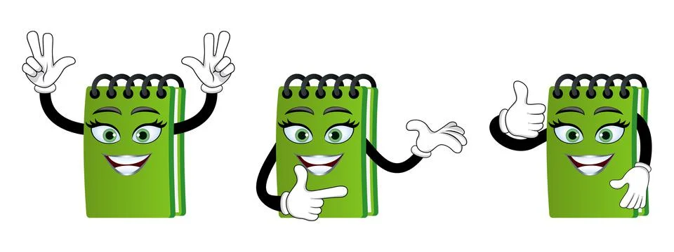 Mascot notepad character set standing doing different actions Stock Illustration