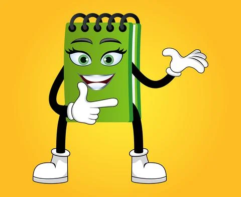 Mascot notepad character standing and pointing to Stock Illustration