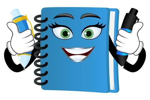 Mascot notepad character standing and holding pen Illustrazione stock