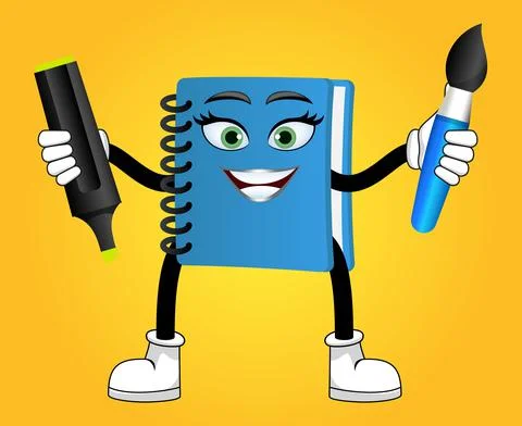 Mascot notepad character standing and holding highlighter pen Stock Illustration