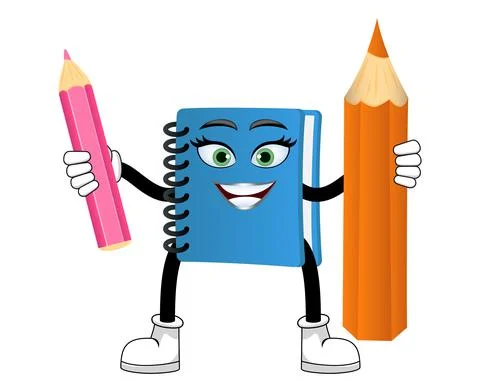 Mascot notepad character standing and holding pencil Stock Illustration