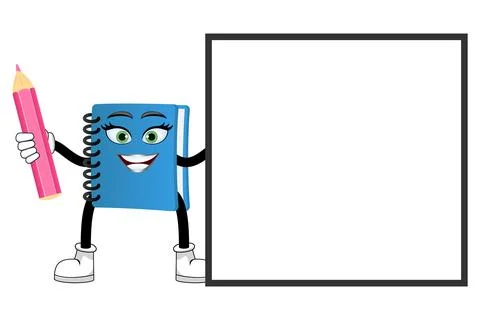 Mascot notepad character standing with blank placard Stock Illustration