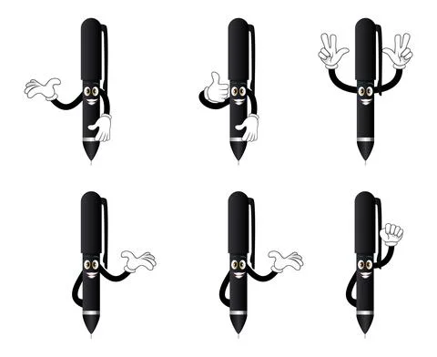 Mascot pen character set doing different actions Stock Illustration