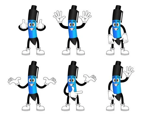 Mascot pen character set doing different actions with cheerful expression Stock Illustration