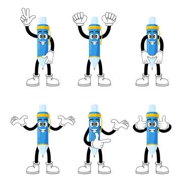 Mascot pen character set doing different actions with cheerful Stock Illustration