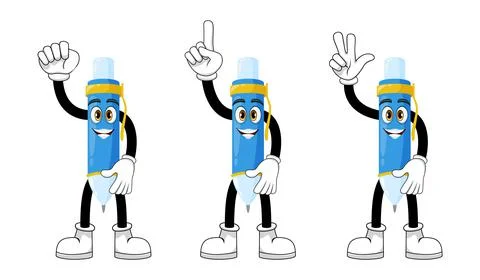 Mascot pen characters set doing different actions with cheerful expression Stock Illustration