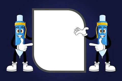 Mascot pen characters standing posing with placard Stock Illustration