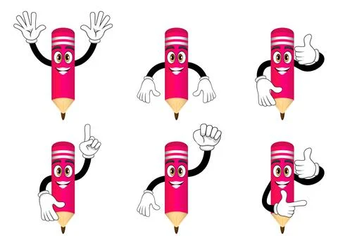 Mascot pencil character set doing different actions Stock Illustration
